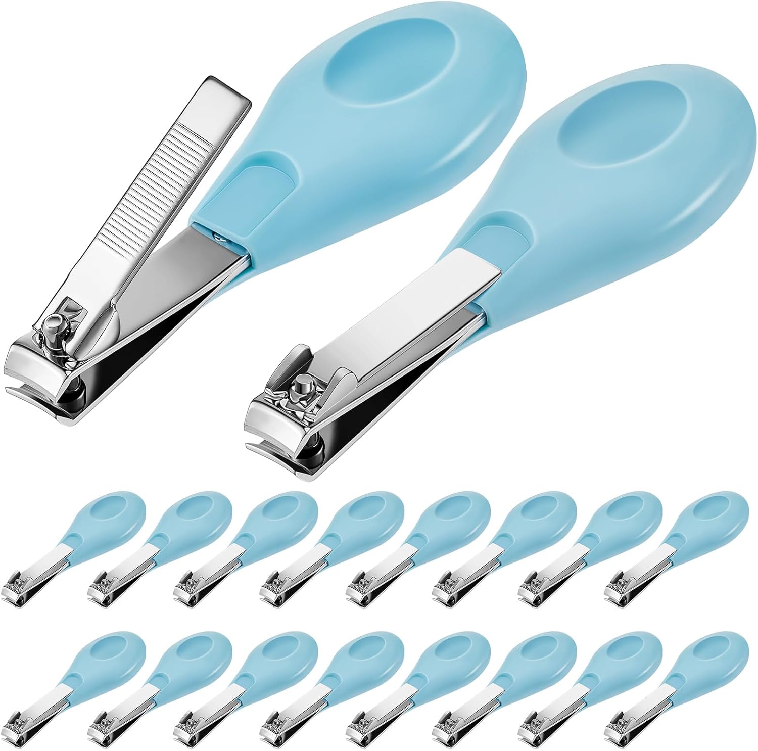 20 Pcs Baby Nail Clippers Bulk Blue Fold Up Stainless Steel Finger Trimmer Cutter for Newborn Infant, Home Travel Nursery