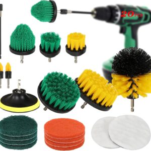 20Pcs Power Drill Cleaning Brush Attachment Kit, Yellow Cleaning Brushes Set for Shower, Green Electric Cleaning Brush for Kitchen, Household Cleaning Supplies