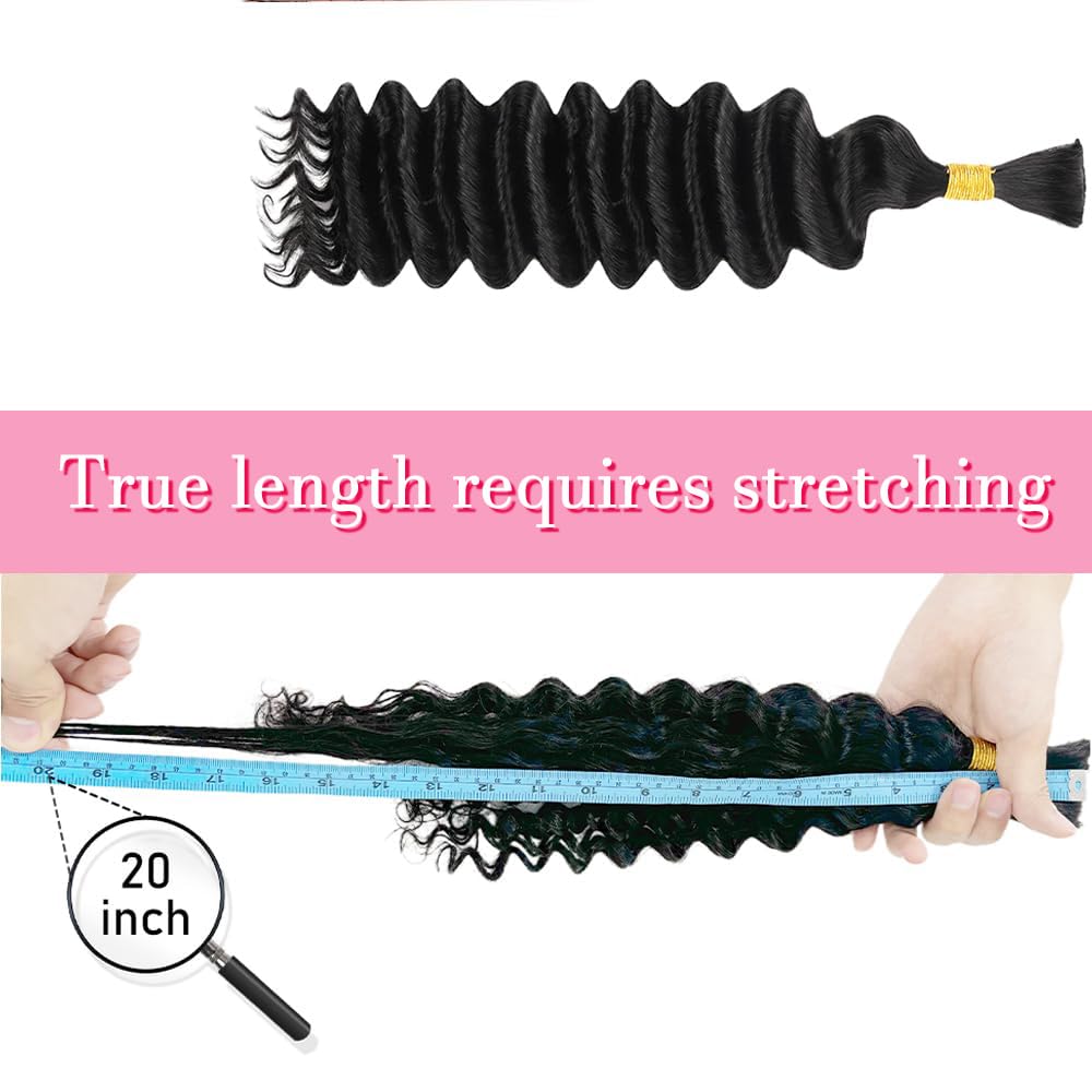 22 Inch Deep Wave Bulk Human Braiding Hair 3 Bundles 110g Natural Color - Image 6