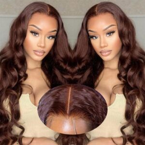 24inch Chocolate Brown Lace Front wig 220 Density Brown Wig Human Hair 9x6 Brown Glueless Wigs Human Hair Pre Plucked Pre Cut Brown wear and go glueless wig for Women with Baby Hair