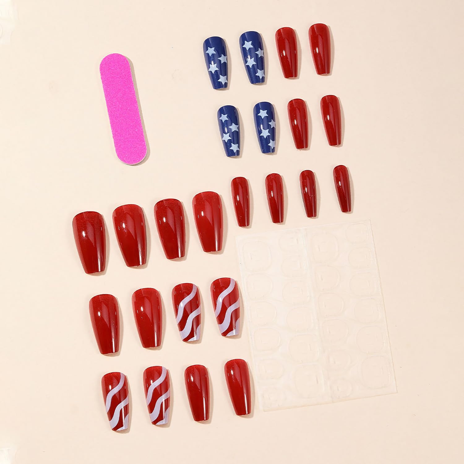 24 Pcs Medium Coffin Press on Nails with American Flag Design for 4th of July - Image 2