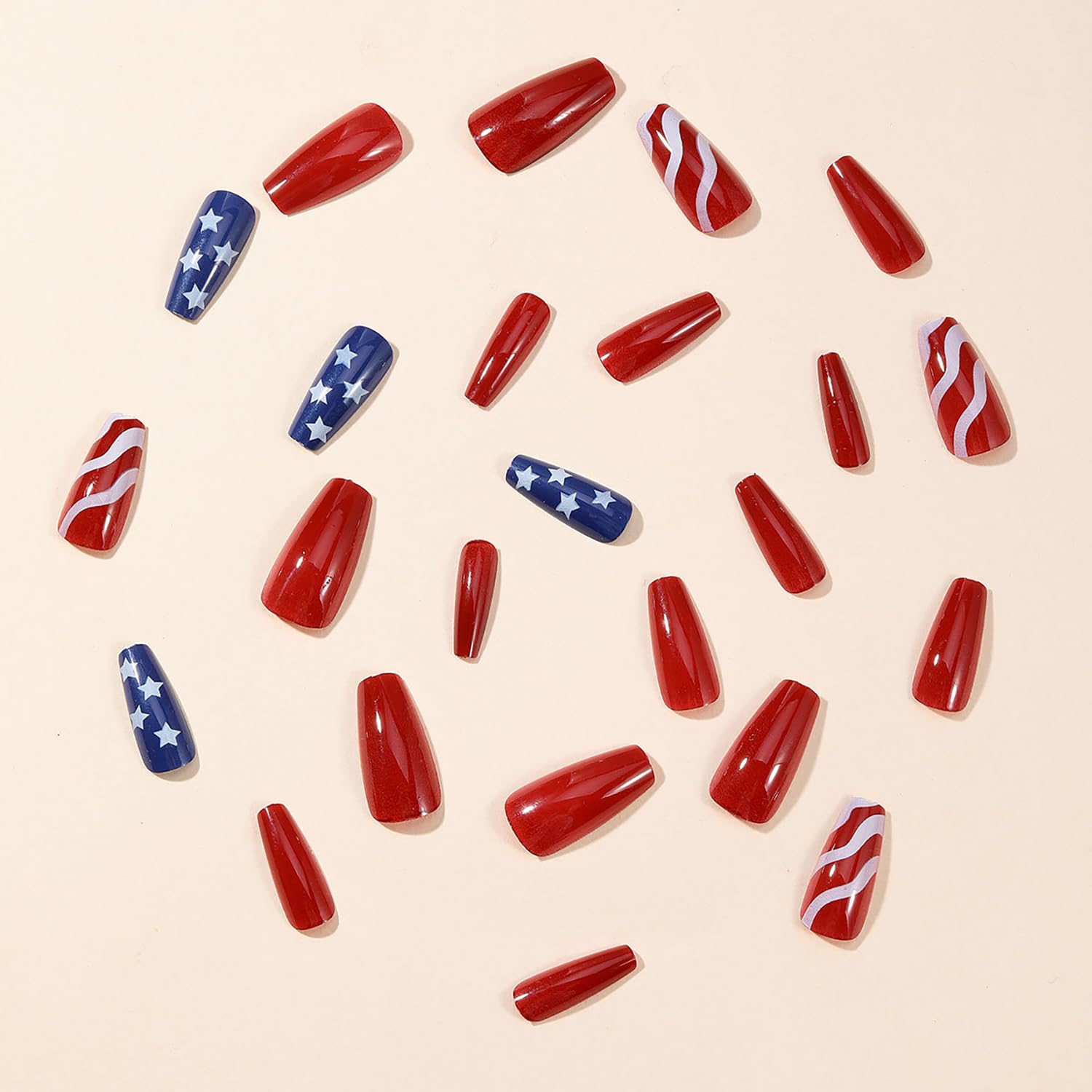 24 Pcs Medium Coffin Press on Nails with American Flag Design for 4th of July - Image 3