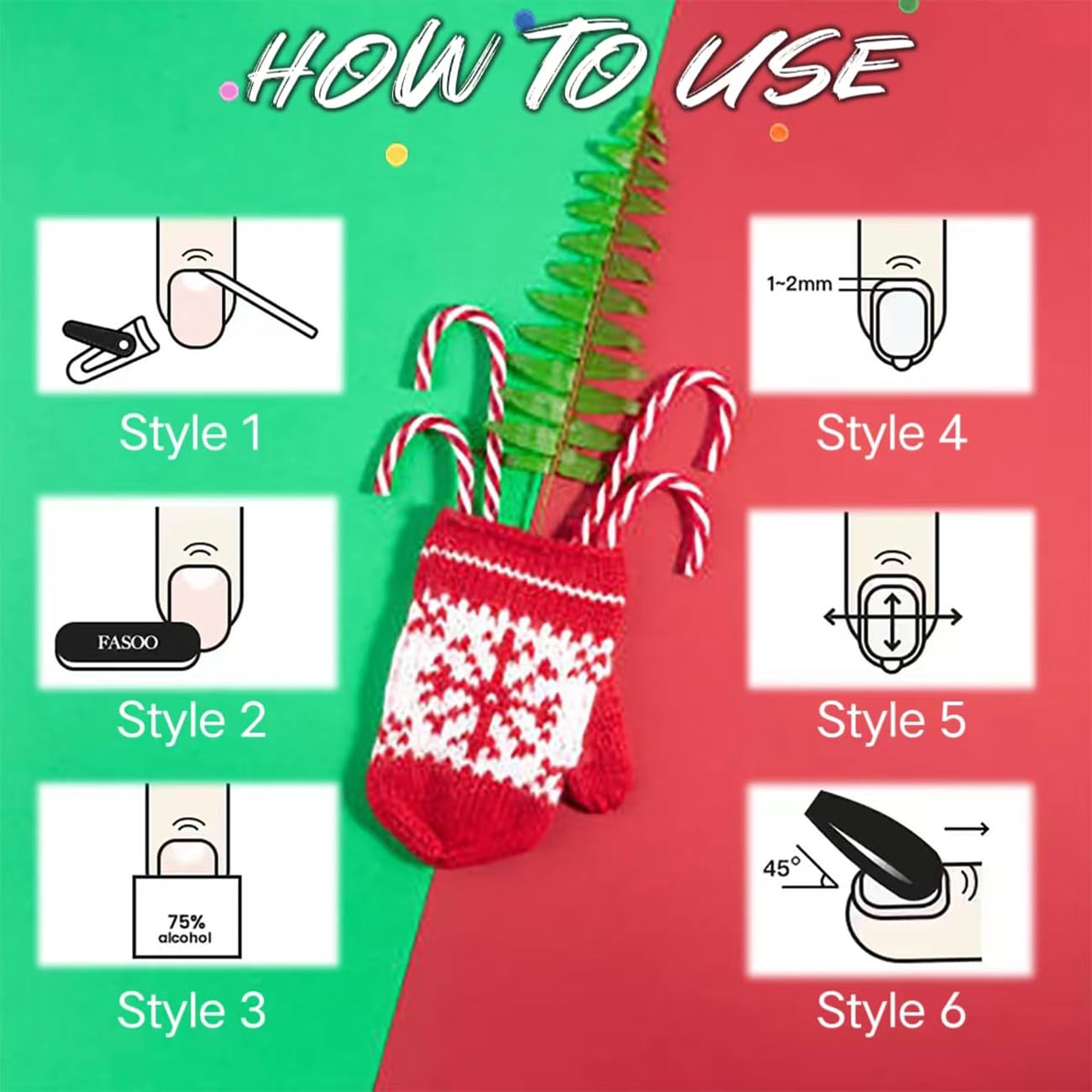 24 Piece Short Christmas Snowflake Stripe Press On Nails Kit for Women - Image 6