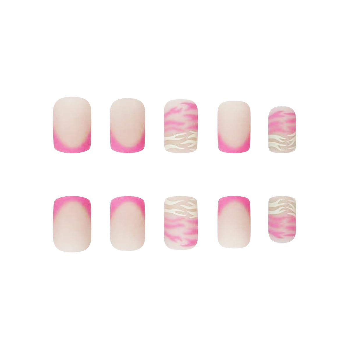 24 Pcs Short Square Frosted Pink Press-On Nails with Tiger Stripes Design for Women - Image 4