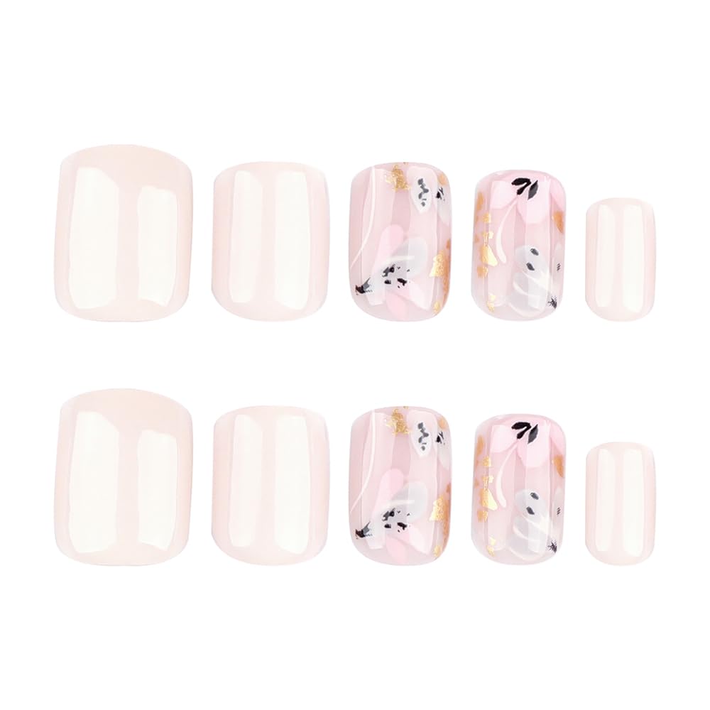 24 Piece Short Square Flower Glitter Acrylic Press On Nails Full Cover Kit for Women - Image 5