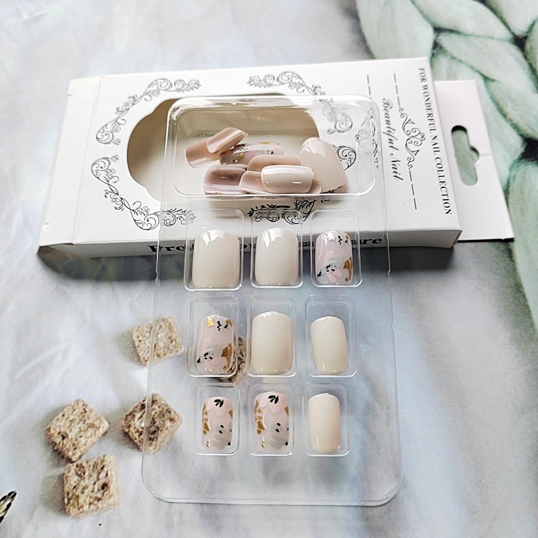24 Piece Short Square Flower Glitter Acrylic Press On Nails Full Cover Kit for Women - Image 6