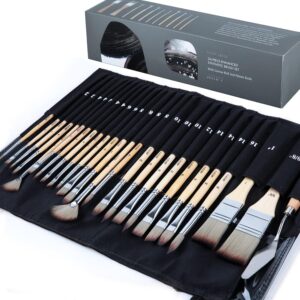 24 Pieces Paint Brush Set, Expert Series, Enhanced Synthetic Brush Set with Cloth Roll and Palette Knife for Acrylic, Oil, Watercolor and Gouache (Birch)