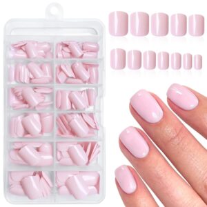 240pc Square Press on Nails Short Fake Nails Press ons with Glue&Adhesive Tabs, Baby Pink Acrylic Nails Press on Nails Square Nail Tips Petite Glue on Nails False Nails Artificial Fingernails