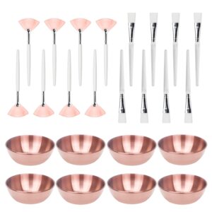 24Pcs Esthetician Supplies for Facials Set - Face Mask Applicator Brushes Tools, 8 Rose Gold Facial Bowls, 8 Fan Mask Brushes, 8 Flat Brushes, Esthetician Supplies for DIY Skincare & Facial Treatments