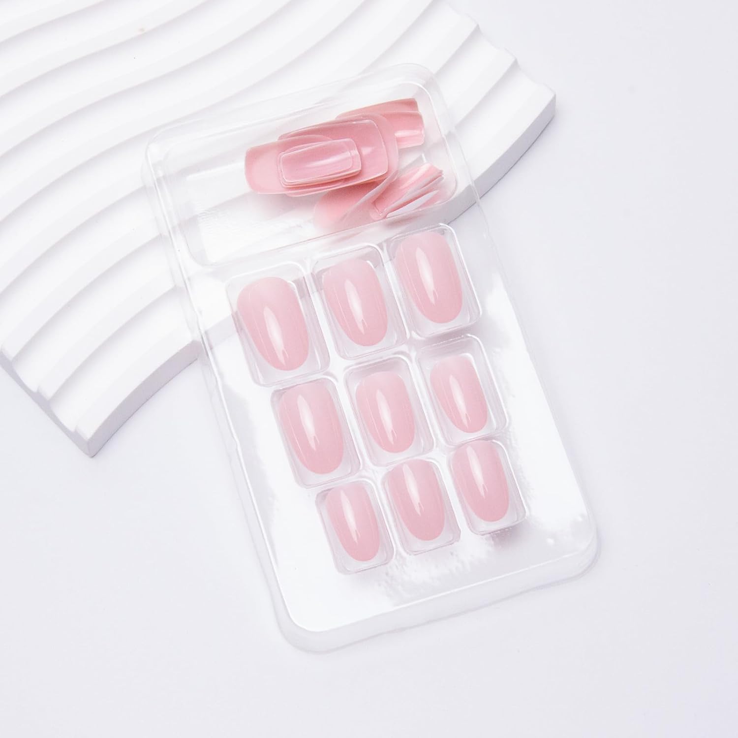 24 Piece Medium Square Pink Glossy French Tip Press on Nails Set for Women and Girls - Image 6