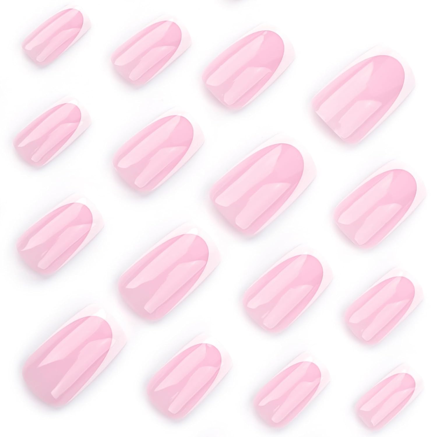 24 Piece Medium Square Pink Glossy French Tip Press on Nails Set for Women and Girls - Image 4