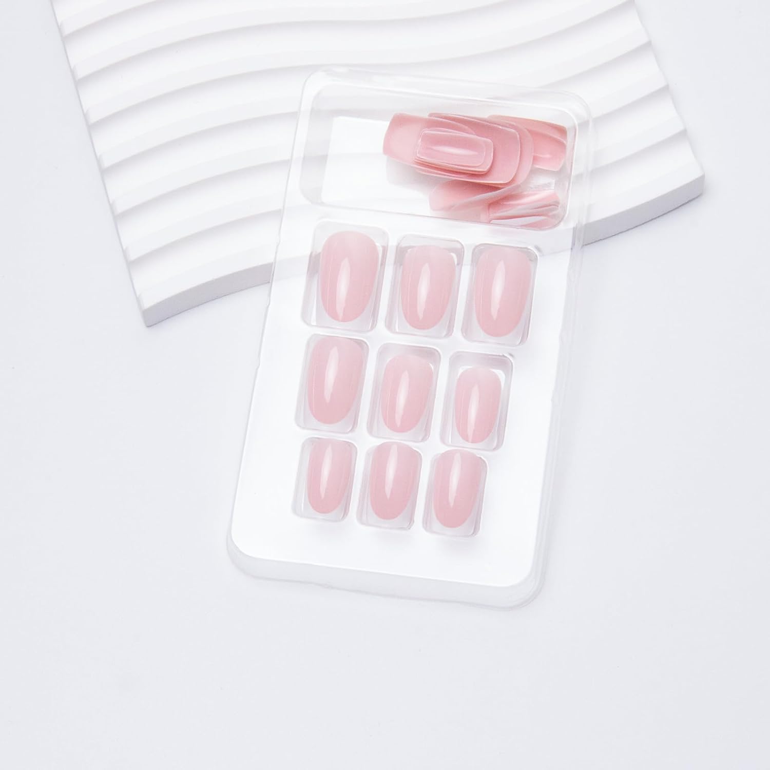 24 Piece Medium Square Pink Glossy French Tip Press on Nails Set for Women and Girls - Image 3