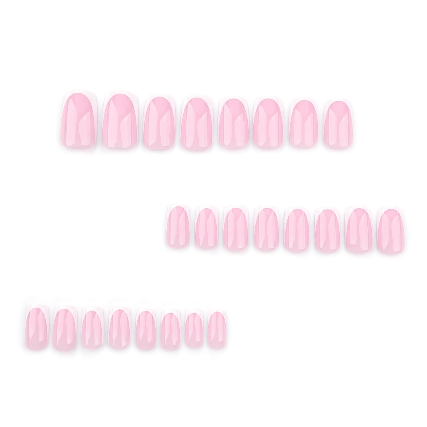24 Piece Medium Square Pink Glossy French Tip Press on Nails Set for Women and Girls - Image 5