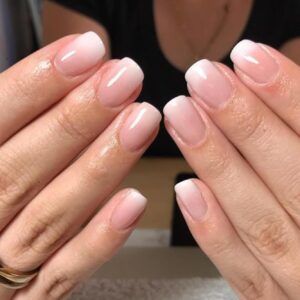 24pcs Short Press On Nails - Ombre Square Stick On, French Glue On with Jelly Sticker, Fake Nails Kit in 12 Sizes