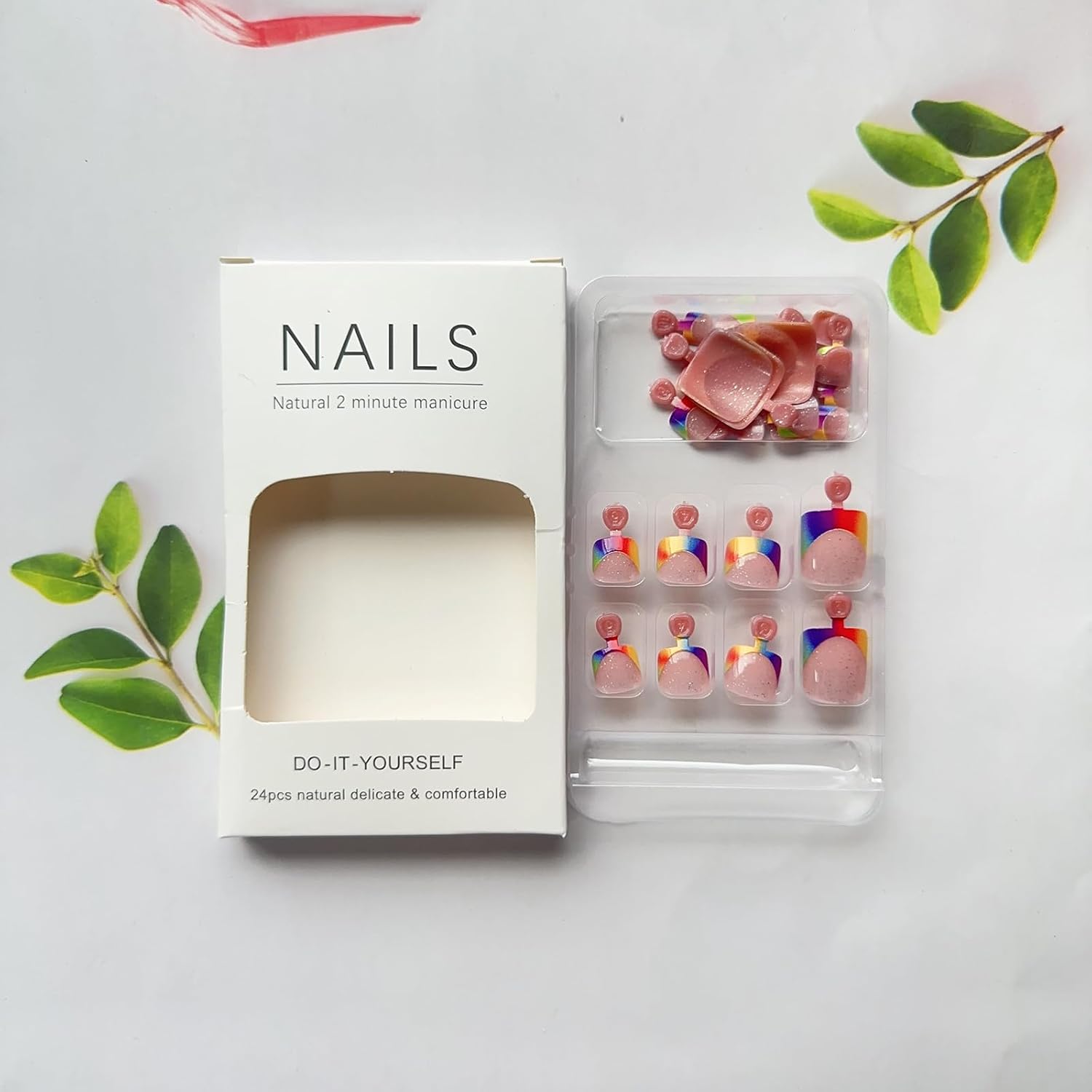 24Pcs Short Square Ombre Glitter Press-On Toenails for Women - Image 6