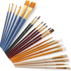 25Pcs Paint Brushes Set PaintBrushes Starter Kit Includes Taklon/Bristle/Horse Hair Brushes and Sponge Brushes for Acrylic Oil Watercolor Gouaches Painting Artist Supplies