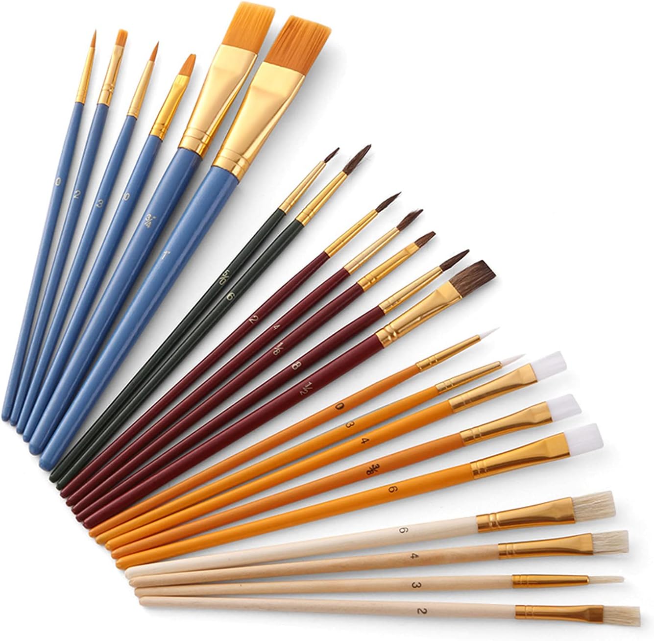 25Pcs Paint Brushes Set PaintBrushes Starter Kit Includes Taklon/Bristle/Horse Hair Brushes and Sponge Brushes for Acrylic Oil Watercolor Gouaches Painting Artist Supplies