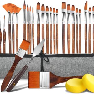 29 pcs Paint Brush Set,GETHPEN Acrylic Paint Brushes,Artist Series with Wide Flat,Round, Filbert, Flat, Fan,Angle,Dagger,Cat Tongue,Detail Brush,Rigger for Oil,Acrylic Canvas Paintings,Face Painting