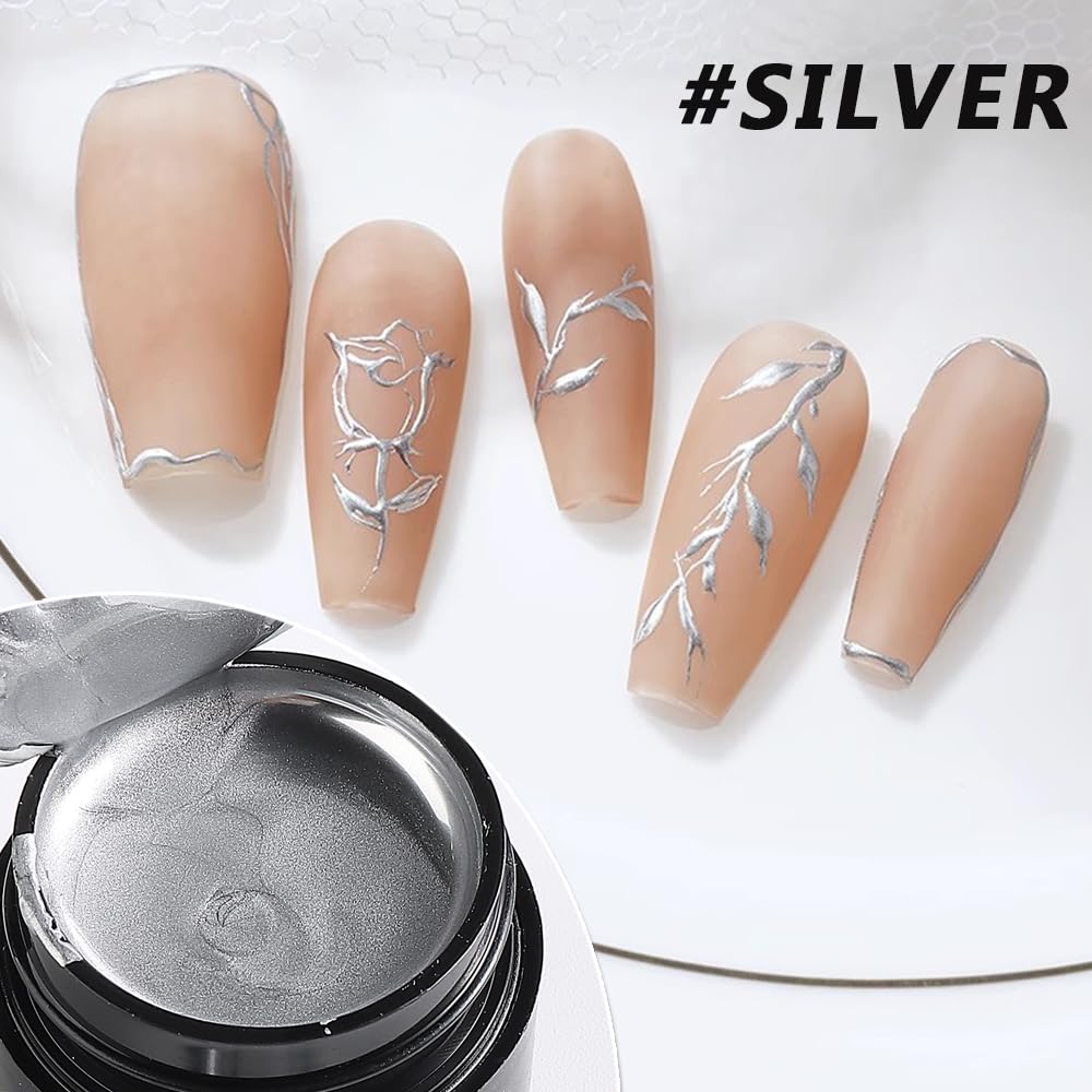 2 Piece 5ml Metallic Gel Nail Polish Set Gold Silver Mirror Chrome Effect - Image 4