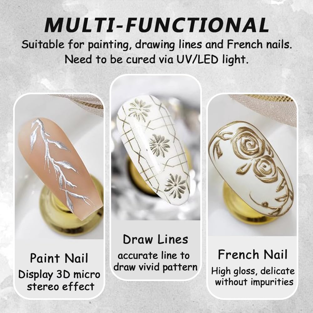 2 Piece 5ml Metallic Gel Nail Polish Set Gold Silver Mirror Chrome Effect - Image 2