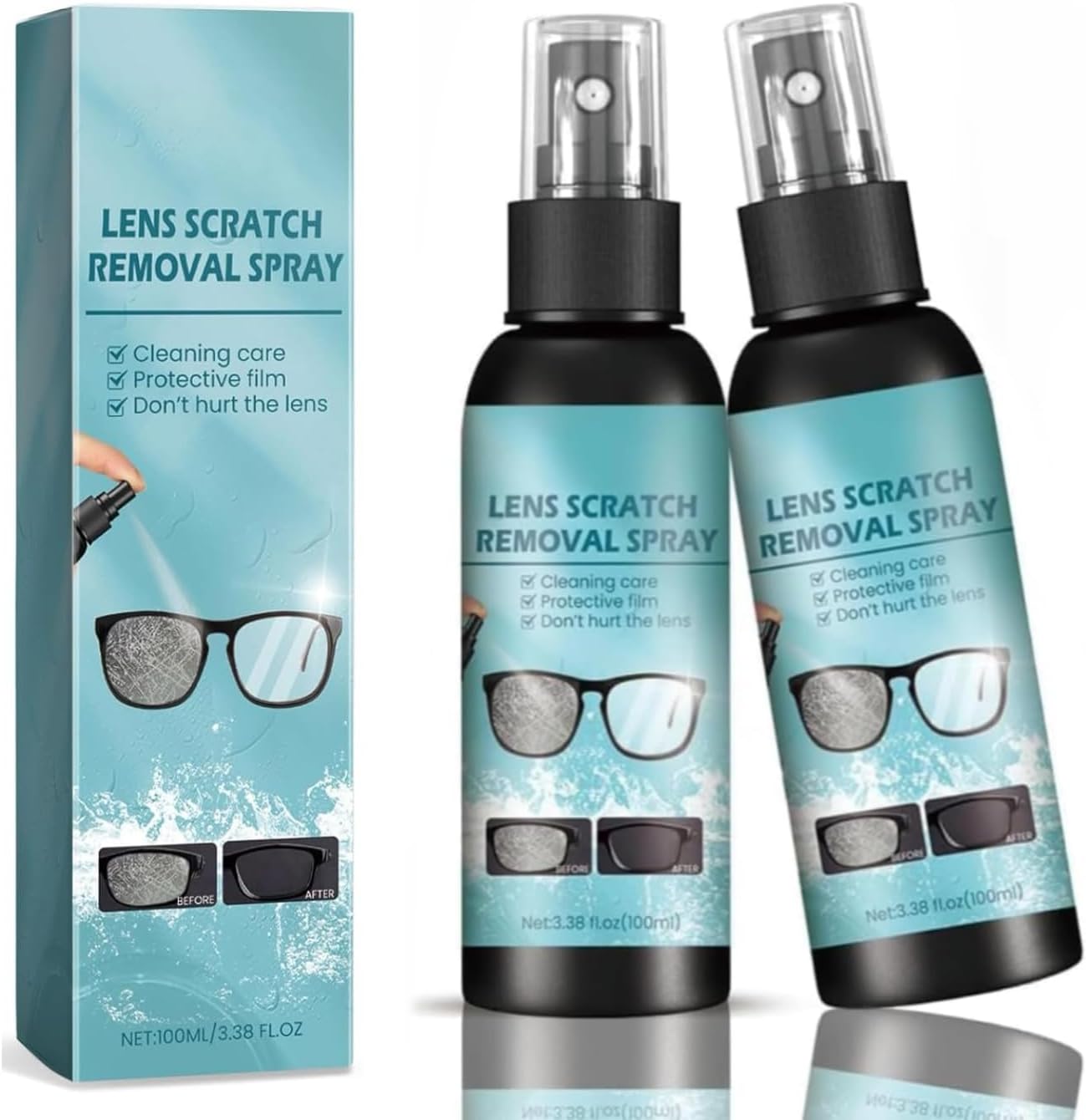 2PCS Lens Scratch Remover Spray,Scratch Repair Tool for Eyeglass and Sunglasses,with Cleaning Lenses and Removing Screen Scratch,Glasses Polishing Cleaning Fluids Kit