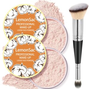 2PCS Loose Face Powder, Oil Control Minimizes Pores and Fine Lines, Loose Baking Face Setting Powder Makeup, Oil Control Soft Focus Effect Make Up, Matte Ultra Flawless Finish,8g (02# Pink Complexion)
