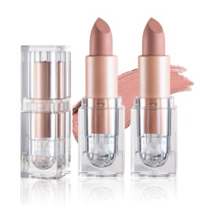 2PCS Nude Matte Lipstick Set Nude Lip Gloss Smooth Velvety Lip Stick Non-Stick Cup Lip Stain Matte Lipstick Makeup Gifts Set for Women - 609 Flesh Pink