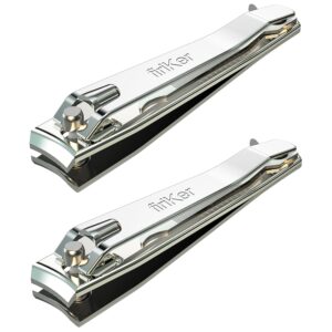 2PCS Stainless Steel Nail Clippers,Professional Fingernail Clipper and Toenail Clipper, Wide Easy Press Lever Nail Cutter with Swing Out Nail Cleaner/File for Men and Women