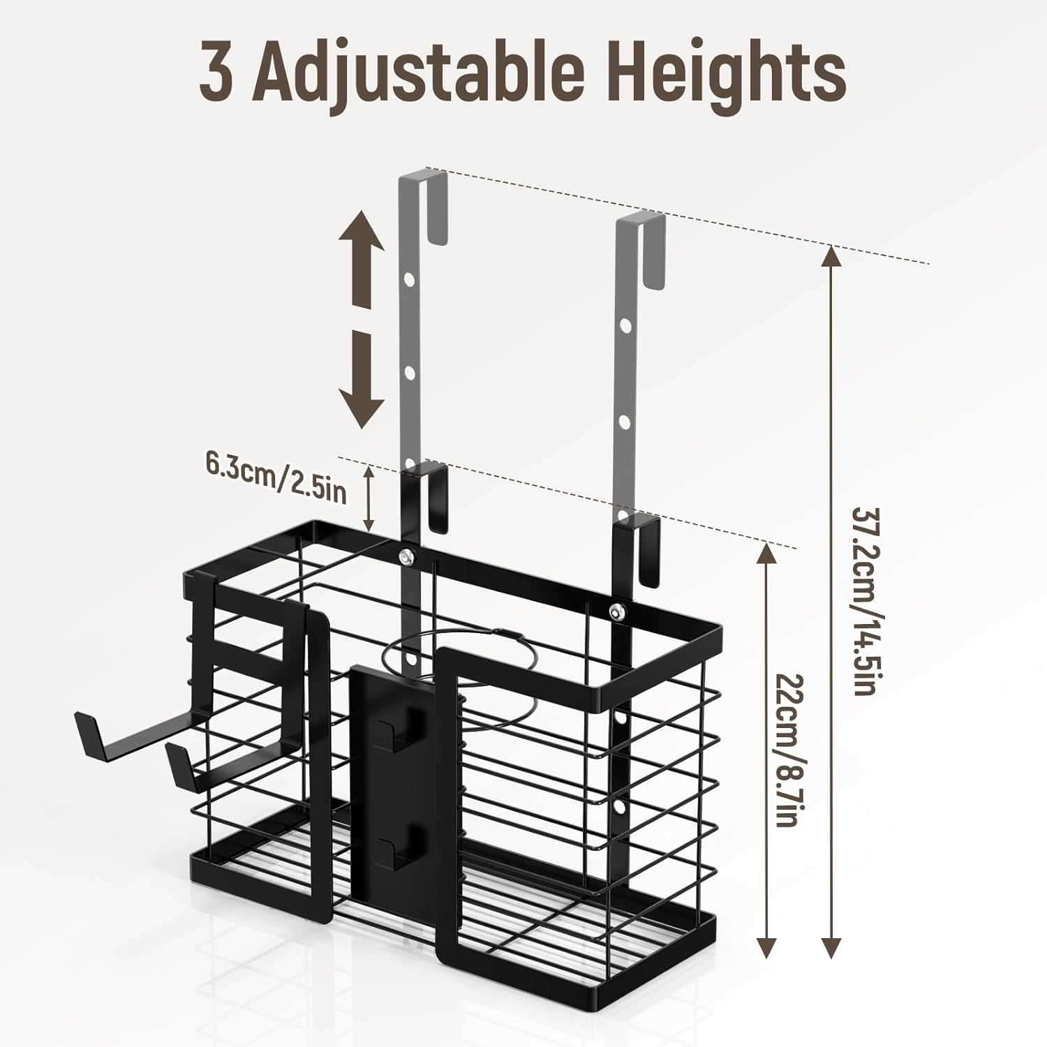 Adjustable Metal 3-in-1 Hair Dryer Holder and Bathroom Tool Organizer - Image 7