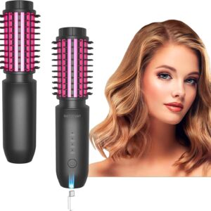 3-in-1 Cordless Curling Brush Iron & Heated Round Curling Brush & Hair Straightener Brush, Portable Rechargeable Travel Hair Curler for Women