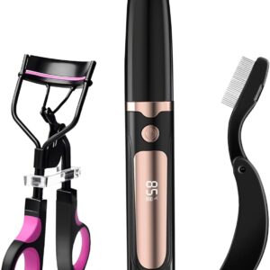 3-in-1 Heated Eyelash Curler Kit,Eyelash curlers &Folding Eyelash Comb,24 Hours Long Lasting Natural Curl,4 Heat Levels,Anti-Burn,Non-Slip Finger Grips, Easy to Use,rizador de pestañas