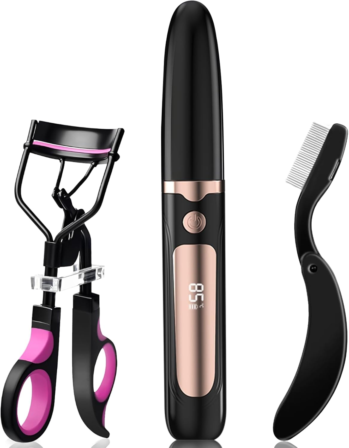 3-in-1 Heated Eyelash Curler Kit,Eyelash curlers &Folding Eyelash Comb,24 Hours Long Lasting Natural Curl,4 Heat Levels,Anti-Burn,Non-Slip Finger Grips, Easy to Use,rizador de pestañas