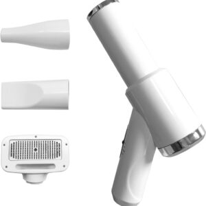 3 in 1 Professional Pet Grooming Dryer with Slicker Brush - Adjustable Temperature Settings for Dogs and Cats (White)