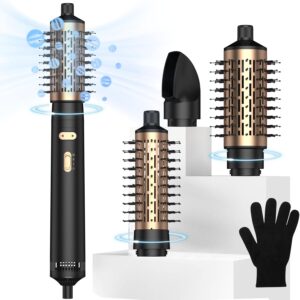 3 in 1 Rotating Hair Dryer Brush,Rotating Hot Air Brush with Detachable Brush(2" & 1.5"),3 Heats and 2 Speeds Rotating Hair Dryer Spinning for Curl,Straight