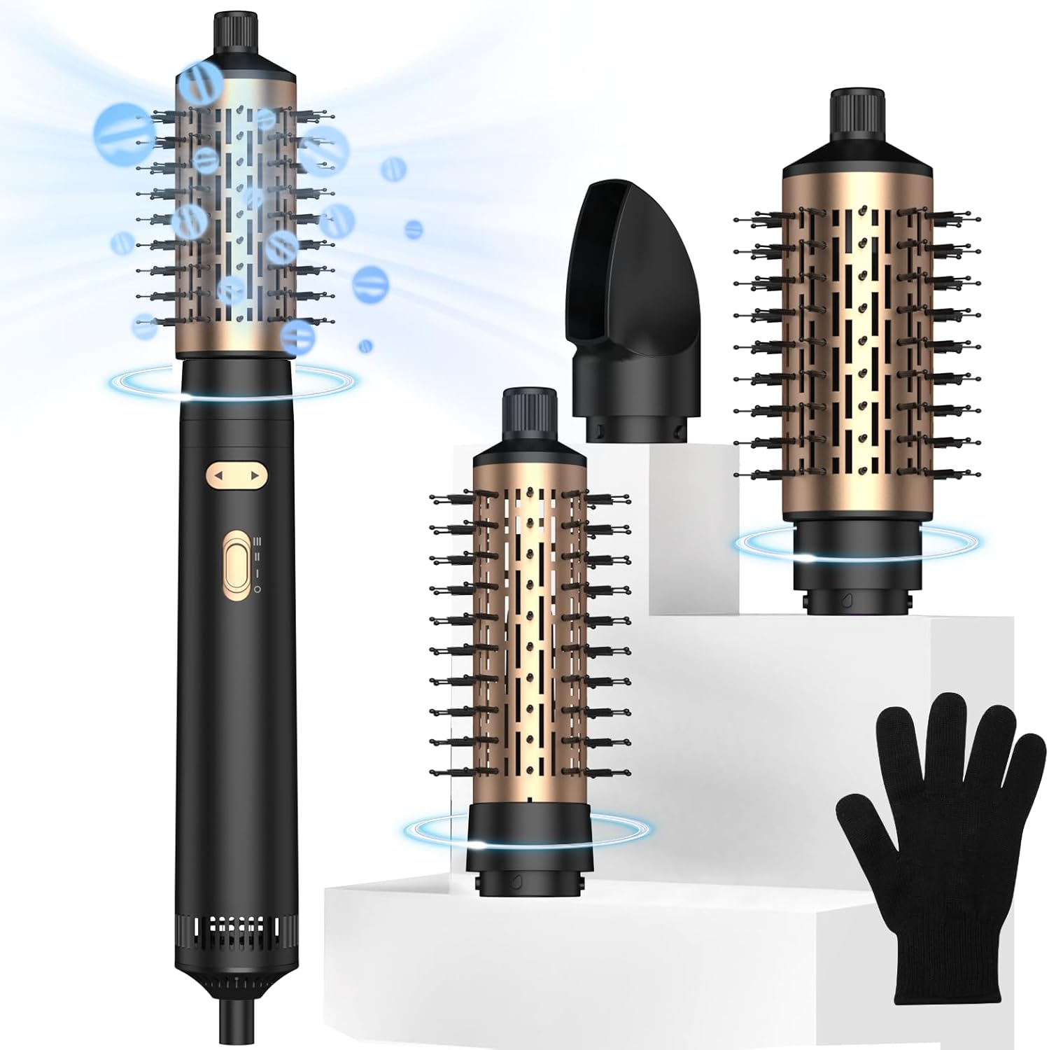 3 in 1 Rotating Hair Dryer Brush,Rotating Hot Air Brush with Detachable Brush(2" & 1.5"),3 Heats and 2 Speeds Rotating Hair Dryer Spinning for Curl,Straight
