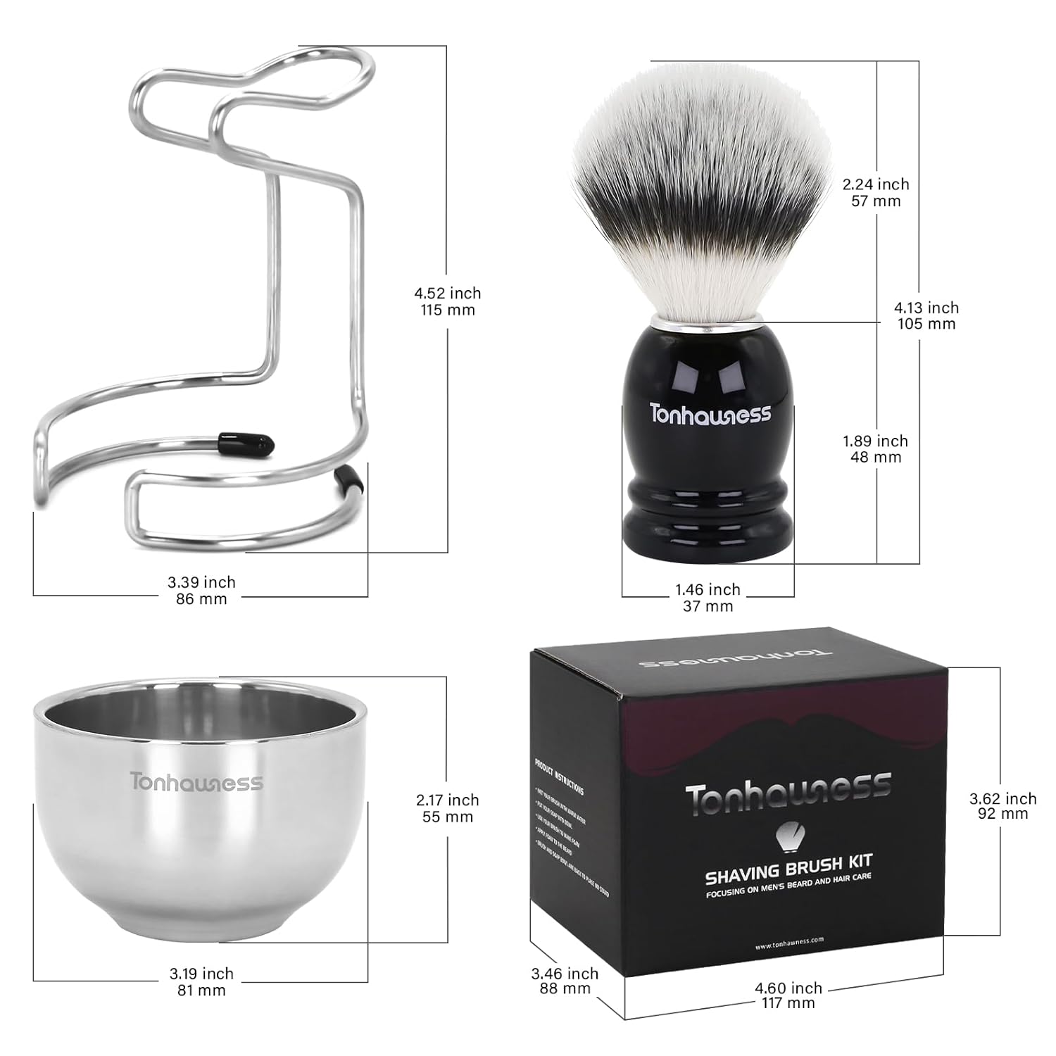 Men's 3-in-1 Shaving Brush Kit with Nylon Bristles, Stainless Steel Bowl, and Stand New Condition - Image 6
