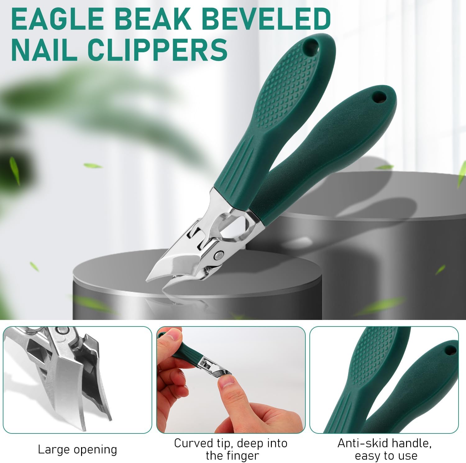 3 Pc Wide Jaw Eagle Beak Nail Clipper Set with Long Handle for All Users - Image 2