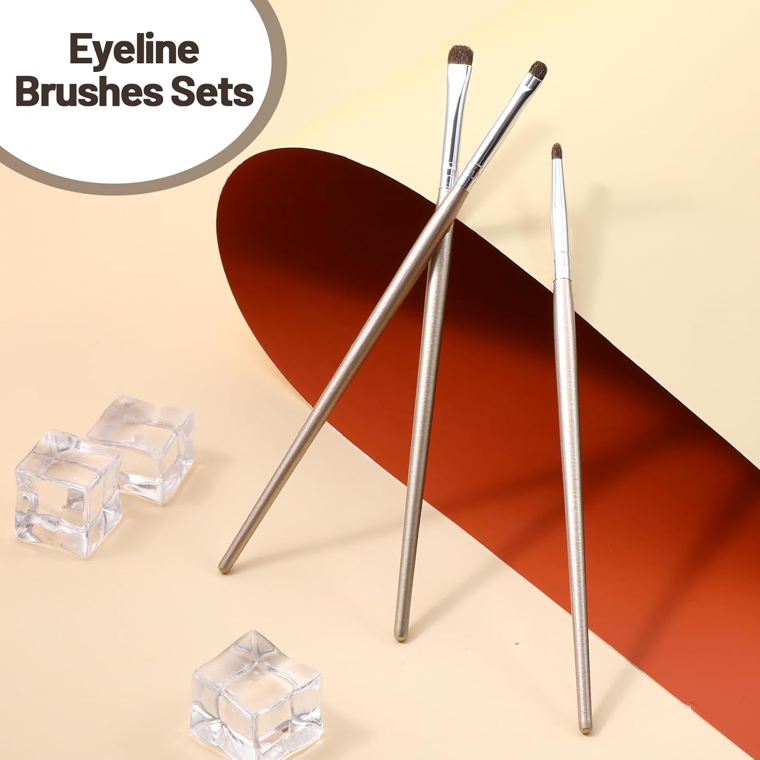 3 Pcs Flat Eyeliner Smudge Brush Set for Eyeshadow and Concealer Blending, Light Gold - Image 7