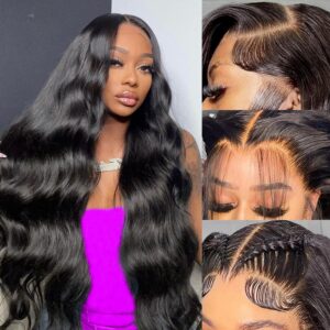 30 Inch 13X6 Body Wave Lace Front Wigs Human Hair Pre Plucked 200% Density HD Lace Frontal Wigs Human Hair Wear and Go Glueless Wigs for Women Body Wave Wig Human Hair with Baby Hair Natural Color