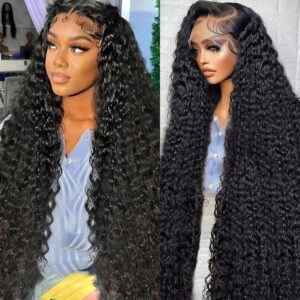 30 Inch 13x6 Deep Wave Lace Front Wigs Human Hair HD Full Lace Frontal Wigs Pre Plucked Bleached Knots 180% Density Deep Curly Human Hair Wig Natural Color