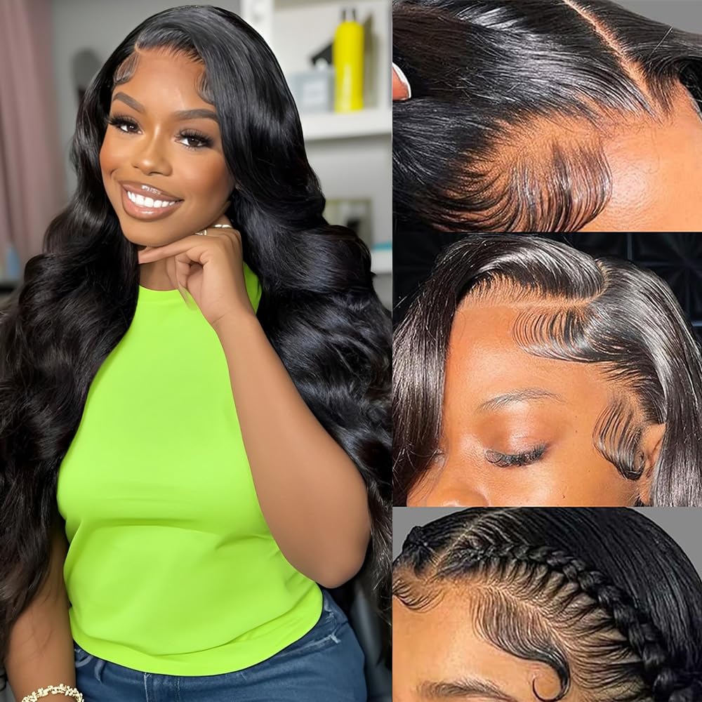 30 Inch 13x6 Lace Front Wigs Human Hair 200% Density Real Human Hair Wig Body Wave HD Lace Frontal Wigs Human Hair Pre Plucked with Baby Hair Transparent Lace Natural Black for Women