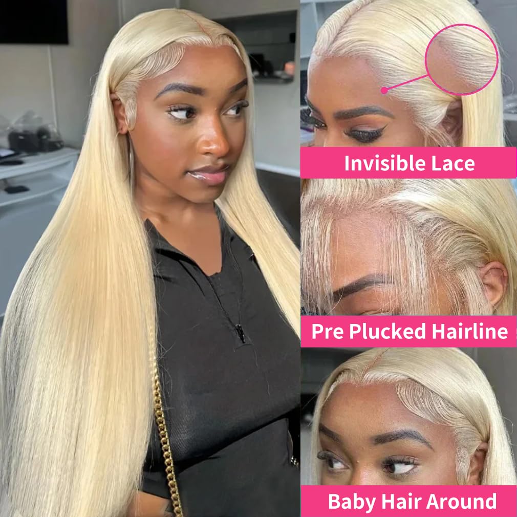 30 Inch Straight Blonde 613 Lace Front Wig Human Hair 200 Density - Image 2