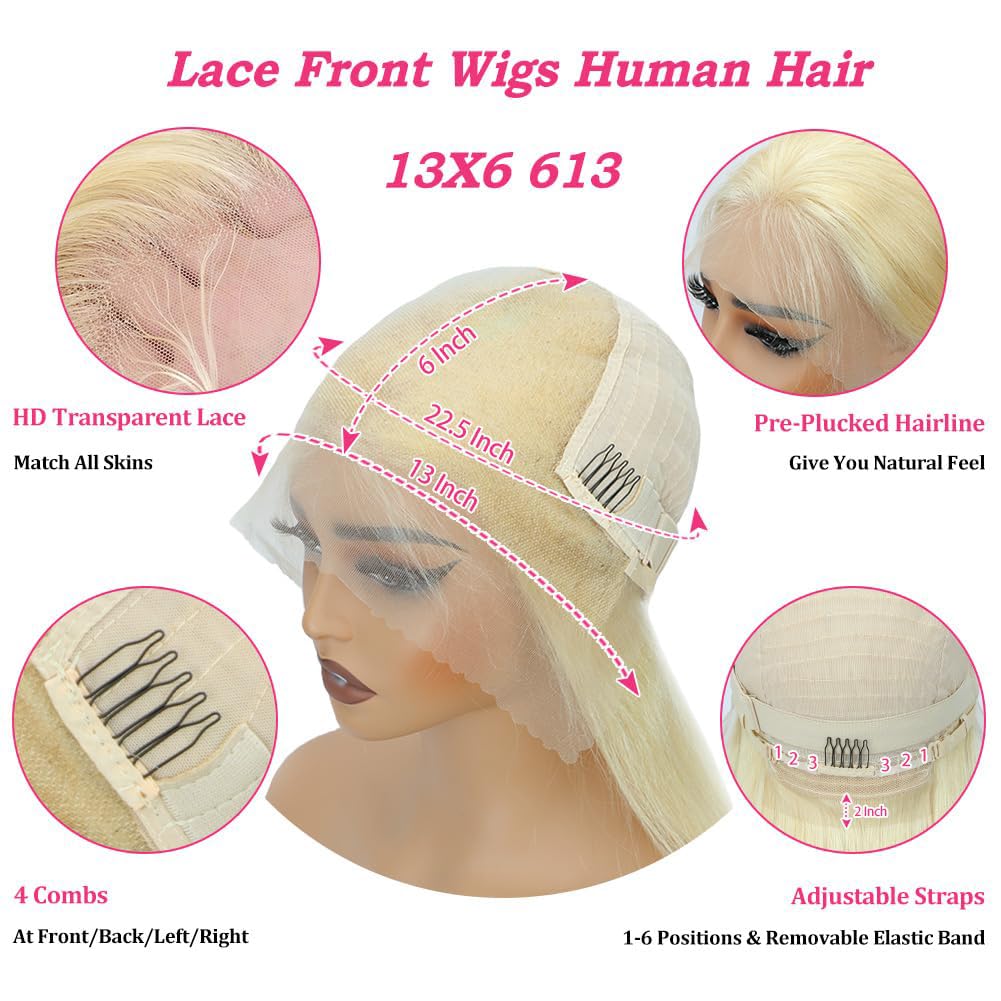 30 Inch Straight Blonde 613 Lace Front Wig Human Hair 200 Density - Image 5