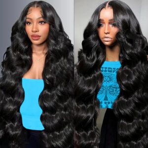30 Inch Body Wave Lace Front Wigs Human Hair 13x6 Lace Front Wigs Human Hair HD Transparent Lace Frontal Wigs Body Wave Black Wig 200% Density for Black Women