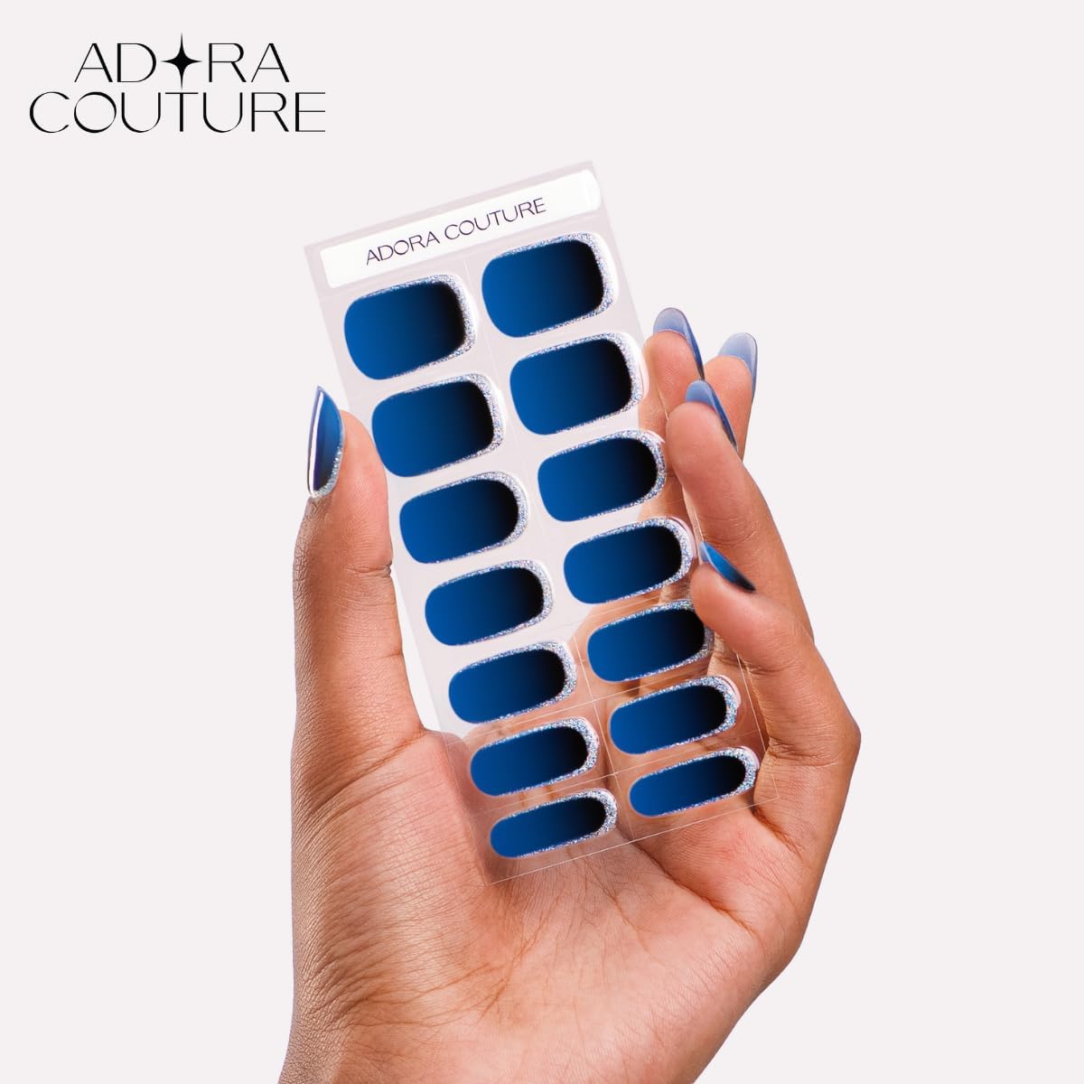 30 Navy Blue Ombre Semi-Cured Gel Nail Strips for Women - Image 3