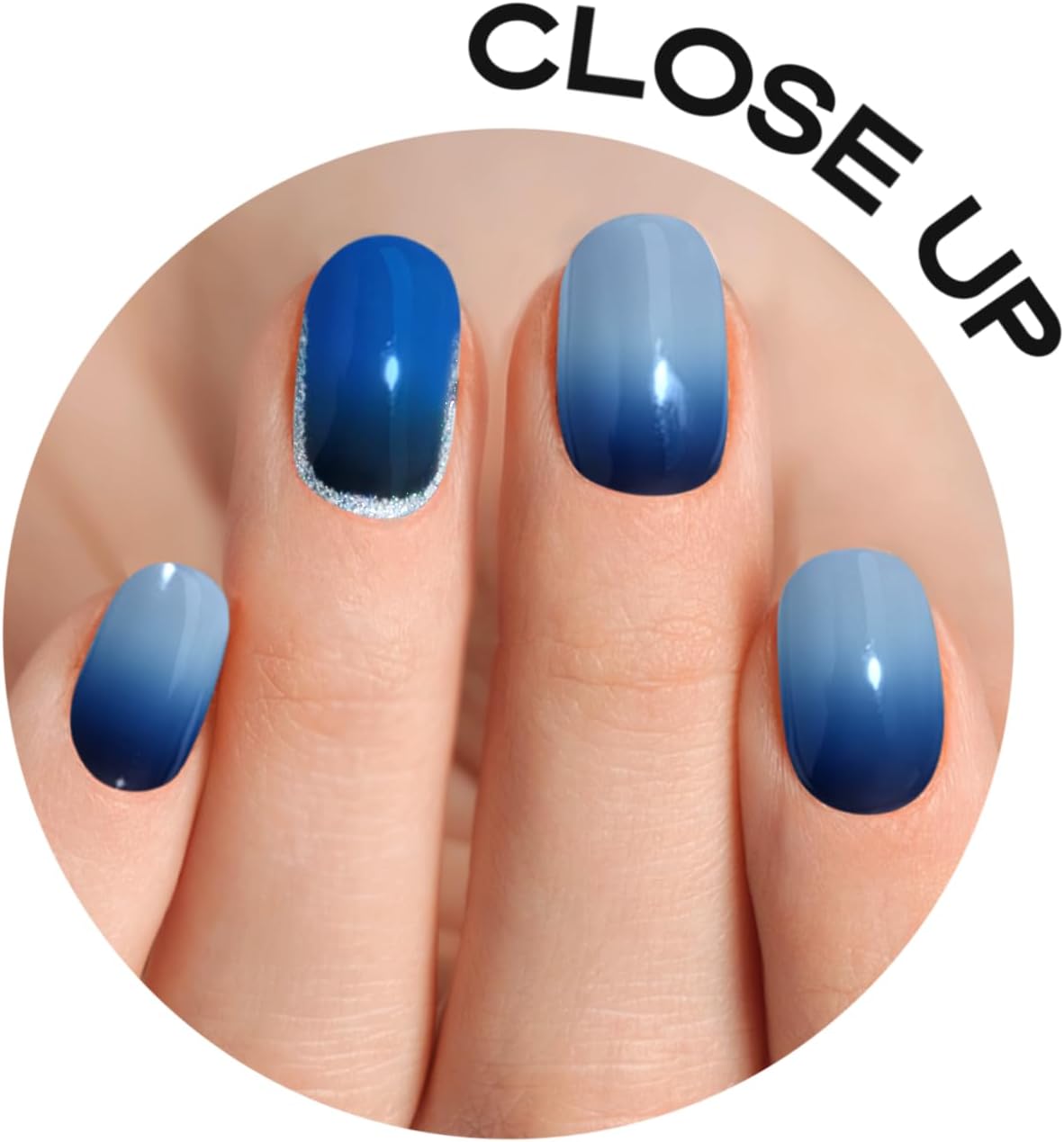 30 Navy Blue Ombre Semi-Cured Gel Nail Strips for Women - Image 8