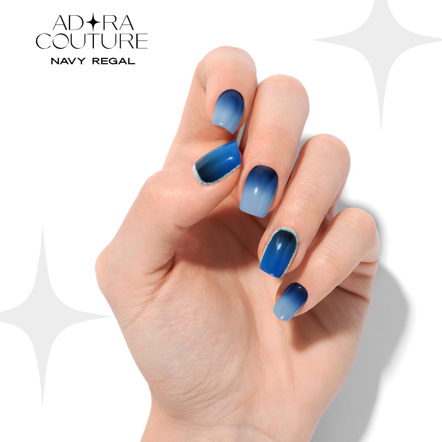 30 Navy Blue Ombre Semi-Cured Gel Nail Strips for Women - Image 6