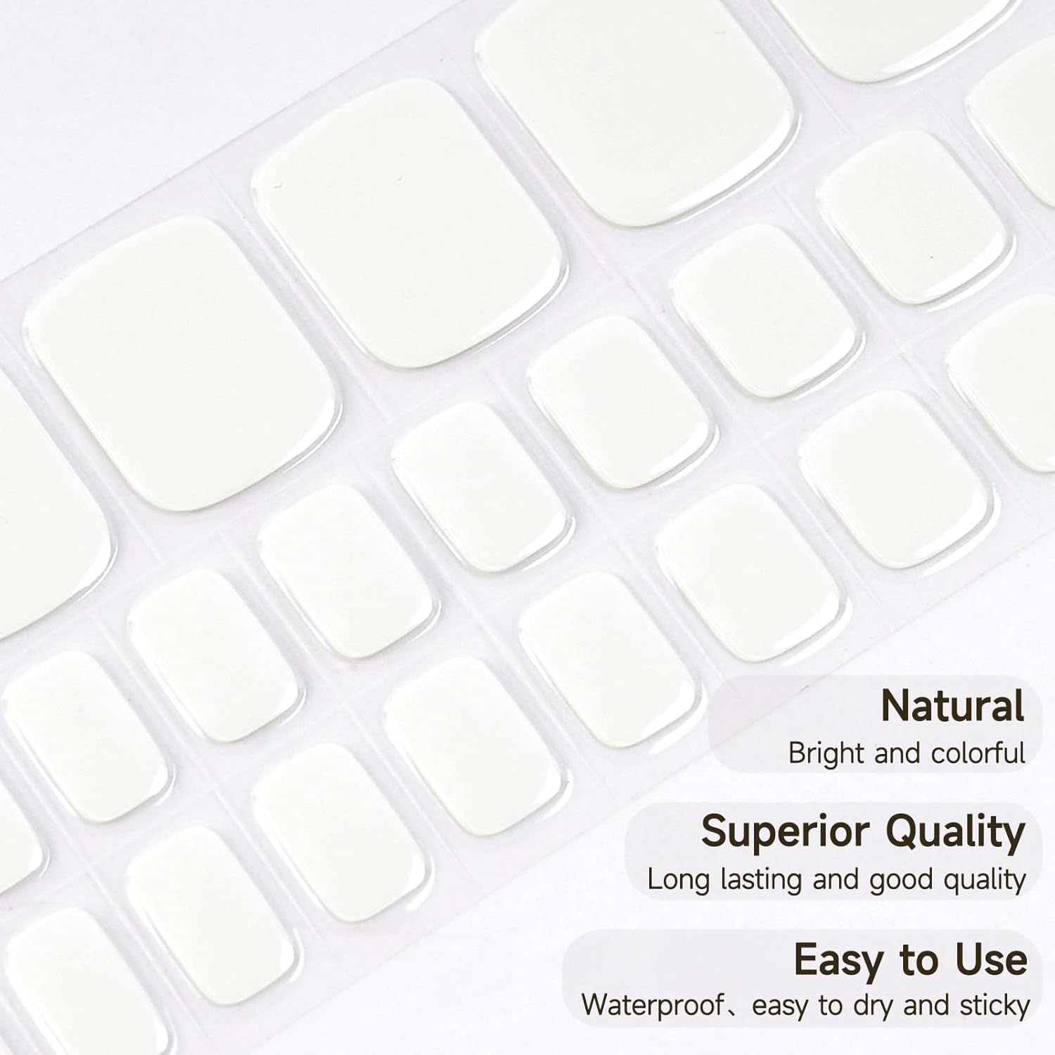 32 Solid Color Semi Cured Gel Toenail Stickers with Prep Pads and Nail File, Snow White - Image 3