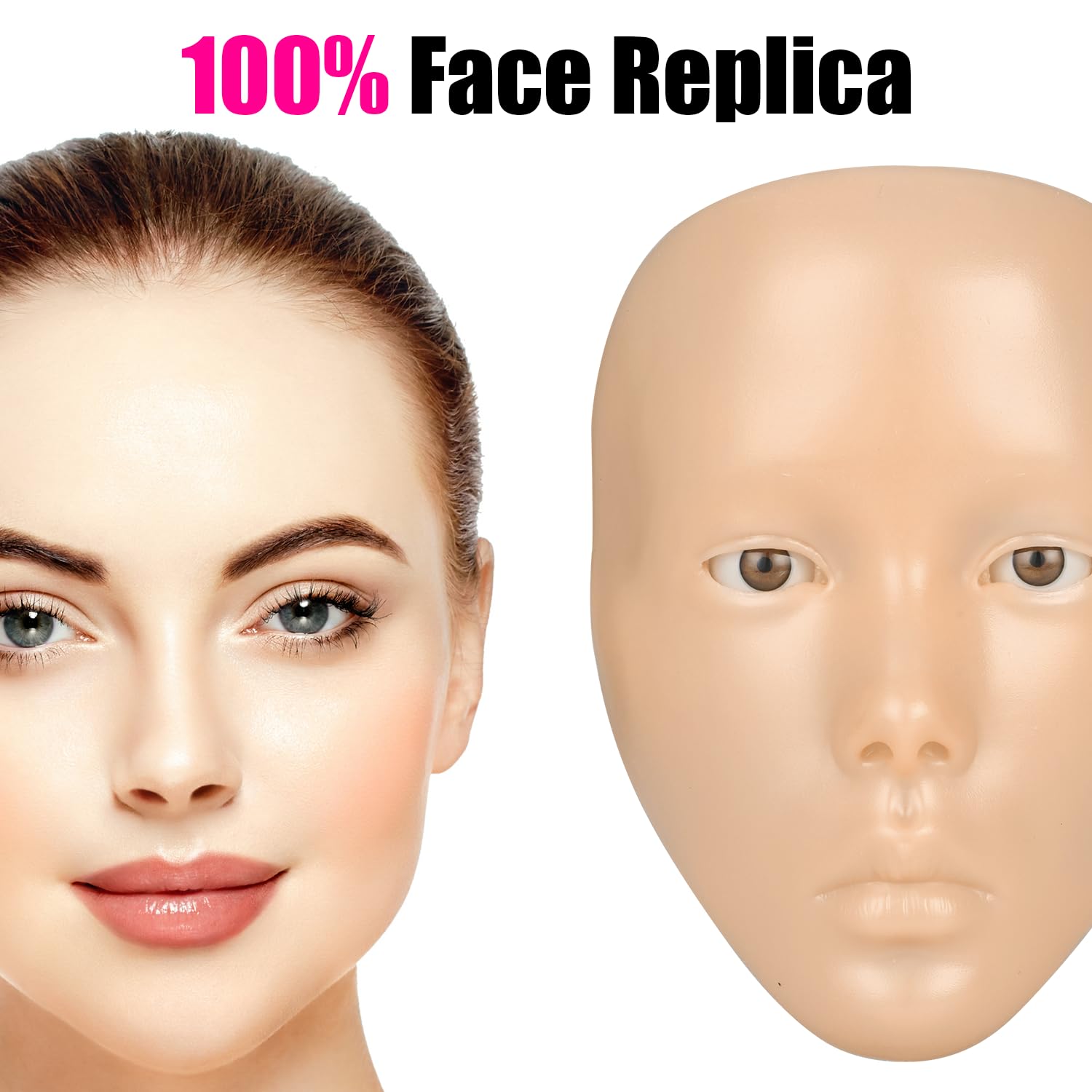 3D Realistic Human Hair Makeup Practice Face Mannequin for Beginners Enthusiasts - Image 3