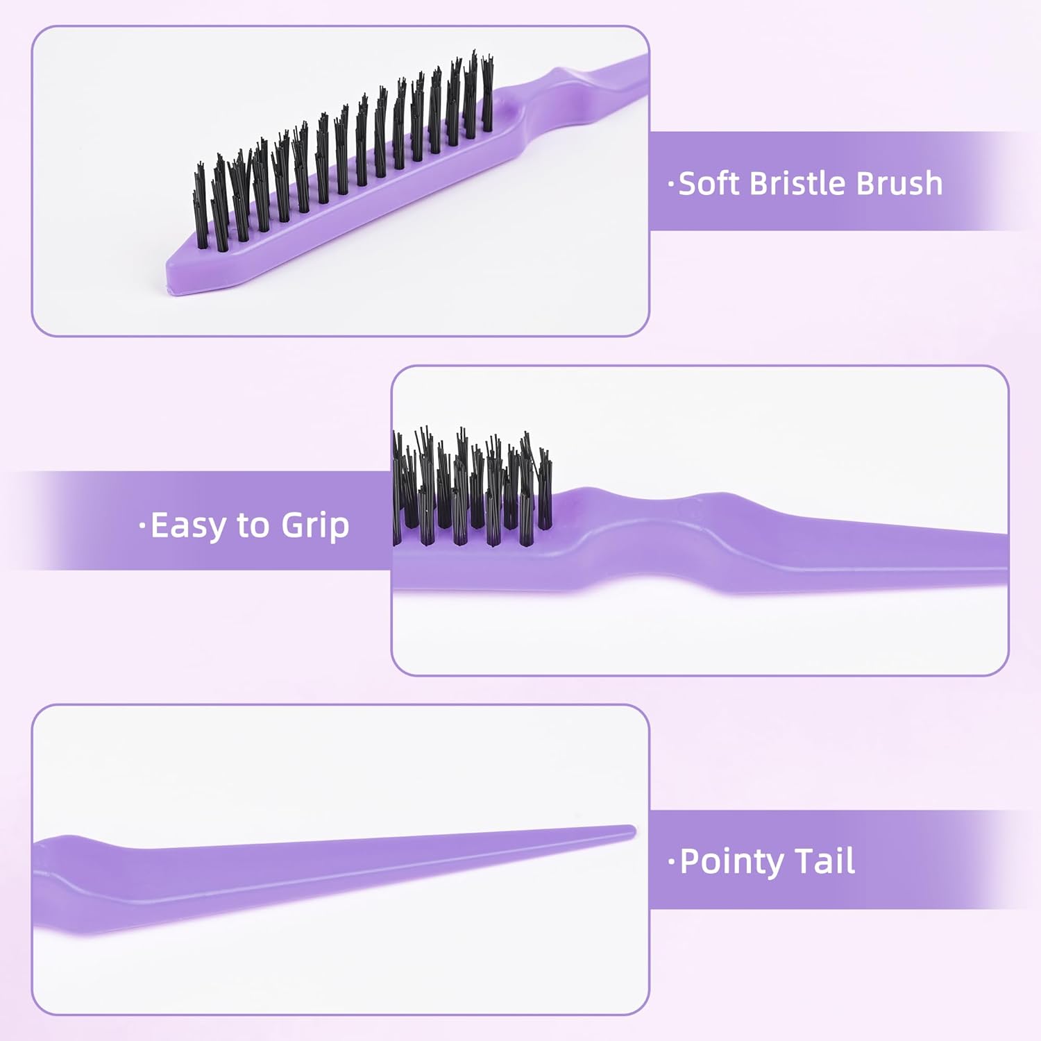 3 Piece Hair Styling Comb Set: Stainless Steel Rat Tail & Edge Brush for Women - Image 2